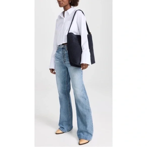 Madewell “The Essential” navy suede bucket bag deep indigo blue, gold buckle NEW - Picture 11 of 13